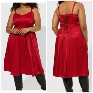 Torrid Women’s Plus 2 Red Fit & Flare Midi Dress Lace-Up Back
